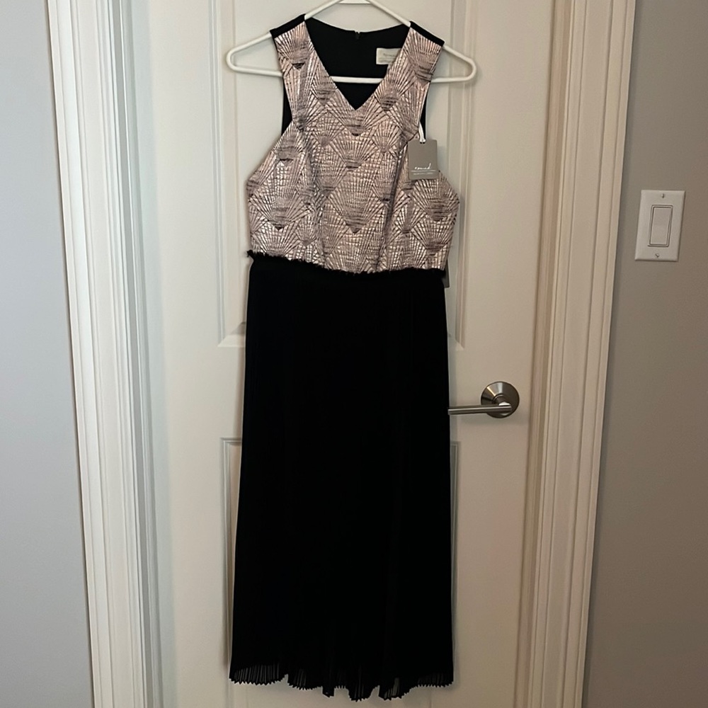 Nomad Morgan Carper Pink Black Metallic Pleated Isobel Brocade Midi Dress